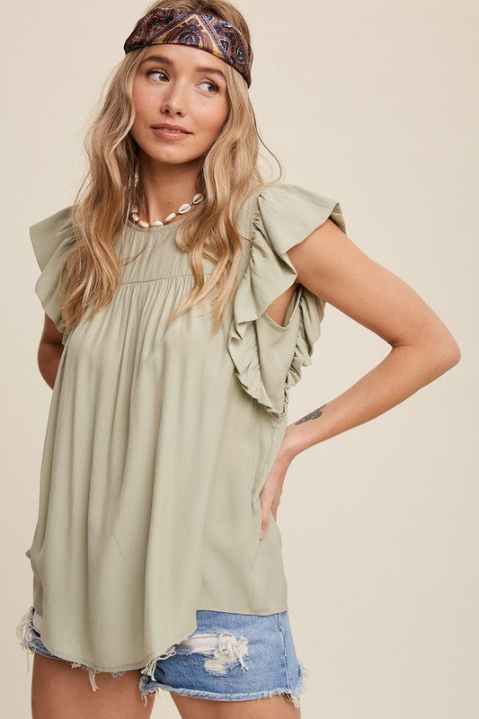 Ruth Sage Ruffle Blouse