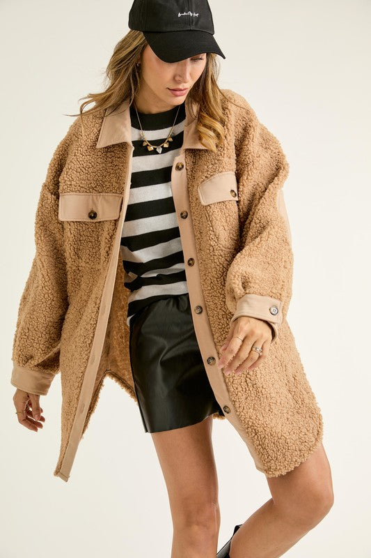 Taya Taupe Sherpa Detail Jacket