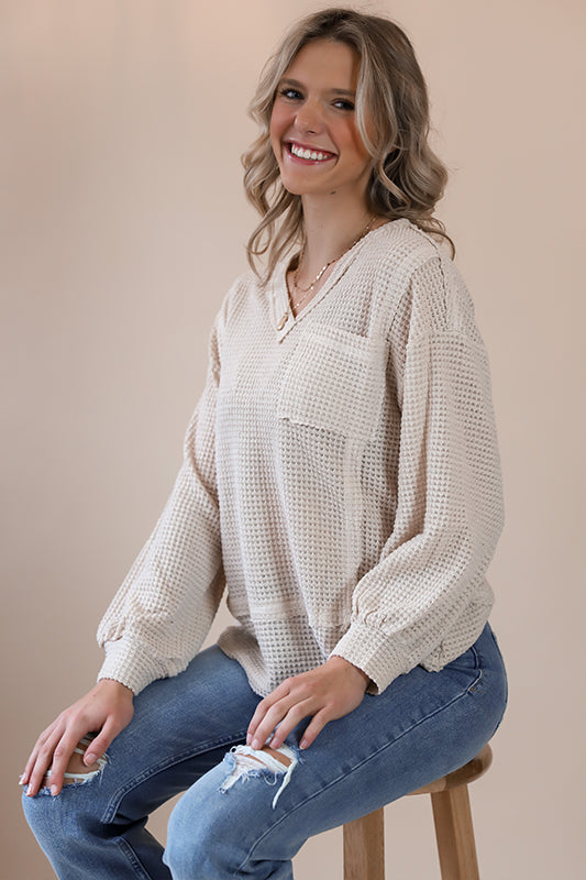 Bailey Cream Waffle Knit Blouse