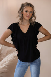 Black Flutter Blouse