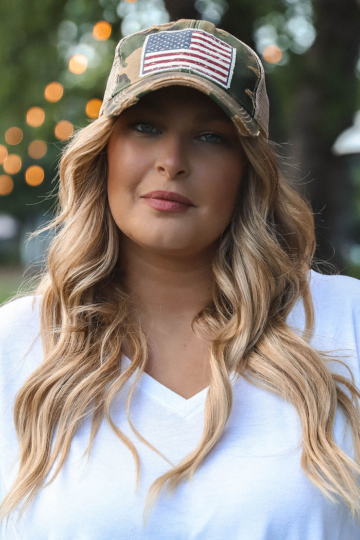 American Flag Camo Baseball Hat