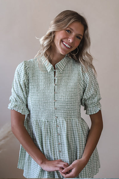 Sage Gingham Blouse