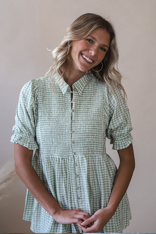 Sage Gingham Blouse