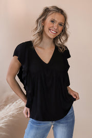 Black Flutter Blouse