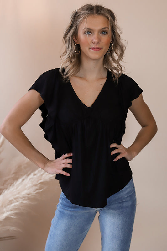 Black Flutter Blouse