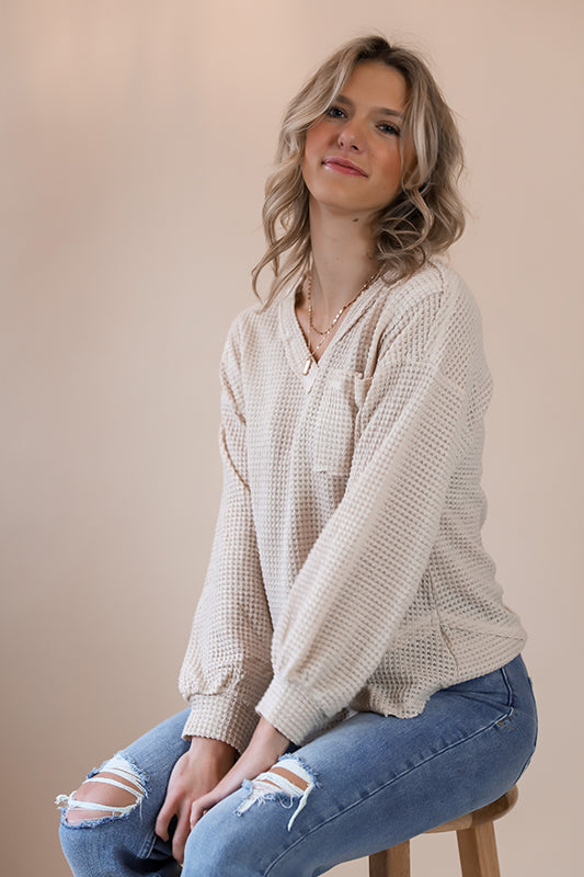 Bailey Cream Waffle Knit Blouse